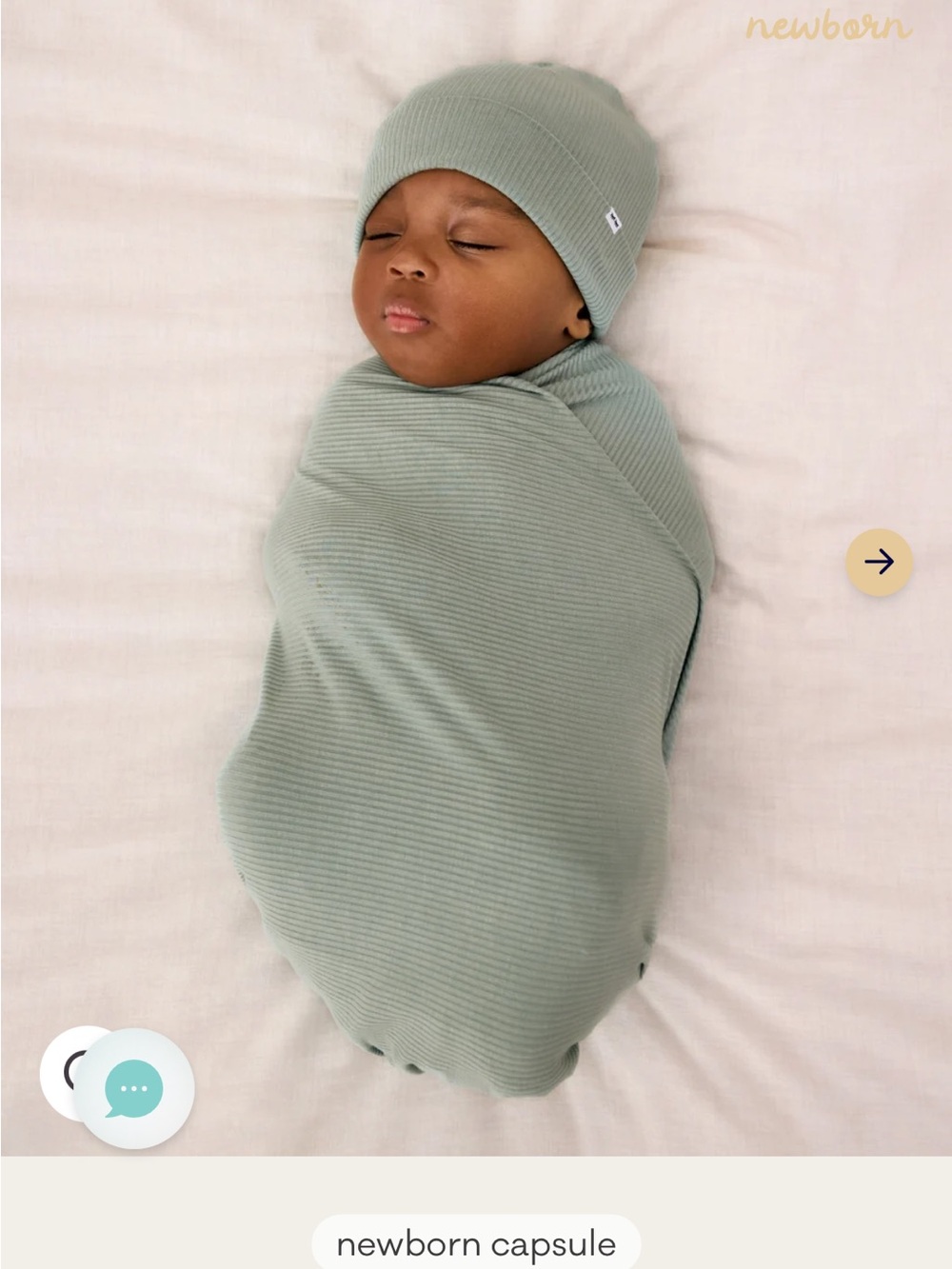 Little Sleepies Ribbed Swaddle & Hat Set - willow